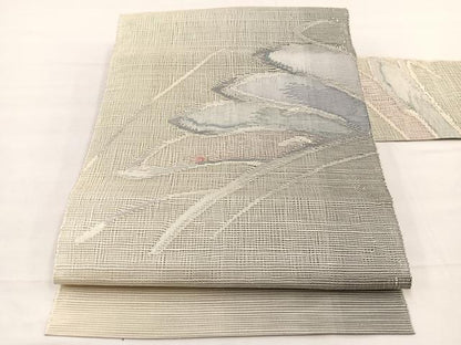 平和屋着物＊夏物　八寸名古屋帯　すくい織　草花文　銀糸　正絹　逸品　BAAX7643hv