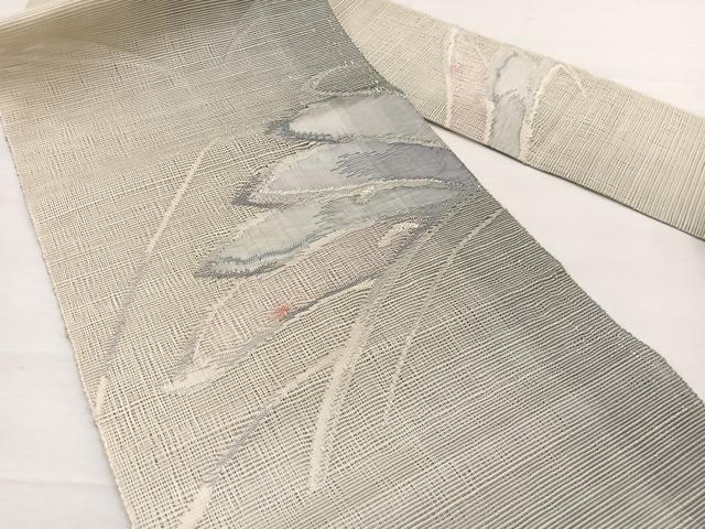 平和屋着物＊夏物　八寸名古屋帯　すくい織　草花文　銀糸　正絹　逸品　BAAX7643hv