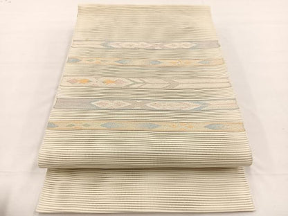 平和屋着物＊夏物　八寸名古屋帯　絽綴れ　横段文　銀糸　正絹　逸品　BAAX7644hv