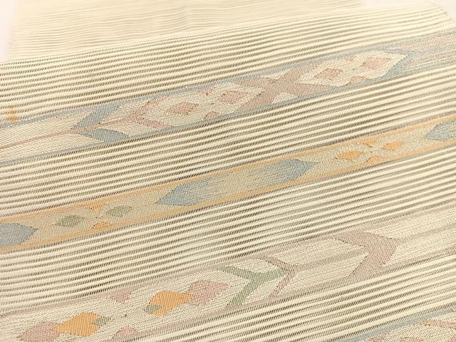平和屋着物＊夏物　八寸名古屋帯　絽綴れ　横段文　銀糸　正絹　逸品　BAAX7644hv