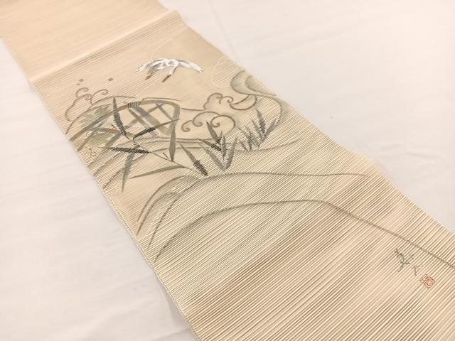 平和屋着物＊夏物　八寸名古屋帯　絽綴れ　作家物　手描き　立波飛鳥文　金銀彩　正絹　逸品　BAAX7646hv