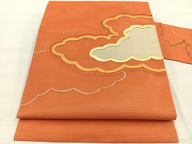 平和屋着物＊夏物　九寸名古屋帯　総駒刺繍　雲重ね文　金糸　正絹　逸品　BAAX7658hv