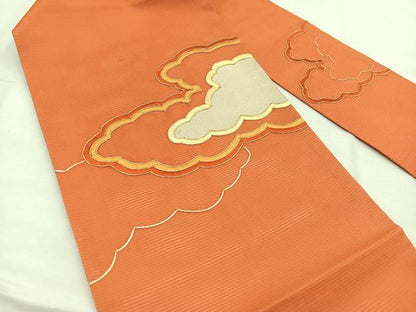 平和屋着物＊夏物　九寸名古屋帯　総駒刺繍　雲重ね文　金糸　正絹　逸品　BAAX7658hv