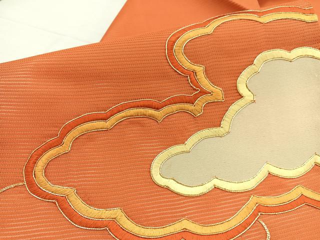 平和屋着物＊夏物　九寸名古屋帯　総駒刺繍　雲重ね文　金糸　正絹　逸品　BAAX7658hv