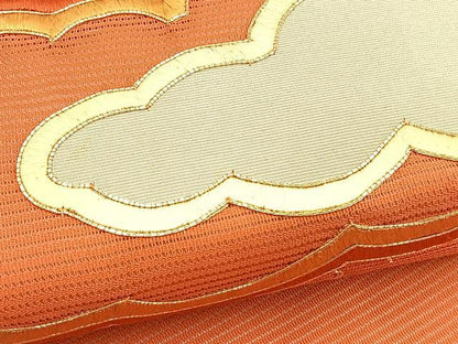 平和屋着物＊夏物　九寸名古屋帯　総駒刺繍　雲重ね文　金糸　正絹　逸品　BAAX7658hv