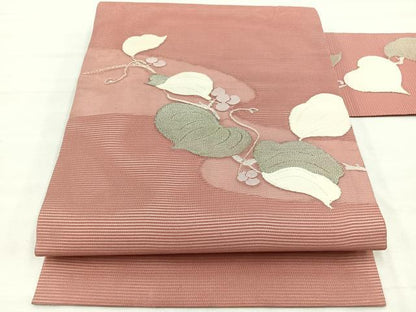 平和屋着物＊夏物　九寸名古屋帯　絽綴れ　葡萄蔦の葉文　銀糸　正絹　逸品　BAAX7662hv