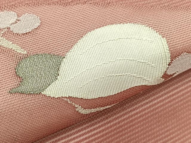 平和屋着物＊夏物　九寸名古屋帯　絽綴れ　葡萄蔦の葉文　銀糸　正絹　逸品　BAAX7662hv