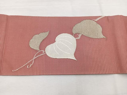 平和屋着物＊夏物　九寸名古屋帯　絽綴れ　葡萄蔦の葉文　銀糸　正絹　逸品　BAAX7662hv