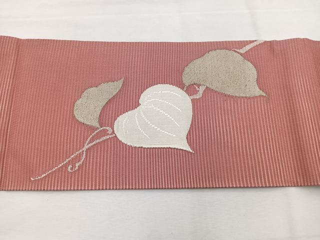 平和屋着物＊夏物　九寸名古屋帯　絽綴れ　葡萄蔦の葉文　銀糸　正絹　逸品　BAAX7662hv