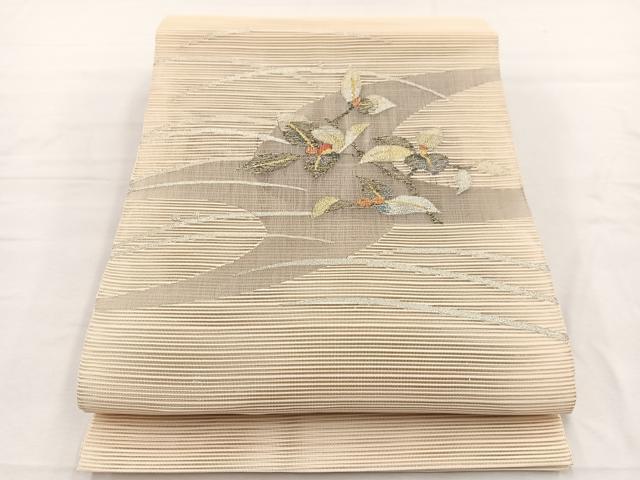 平和屋着物＊夏物　八寸名古屋帯　絽綴れ　枝花文　金銀糸　正絹　逸品　BAAX7669hv