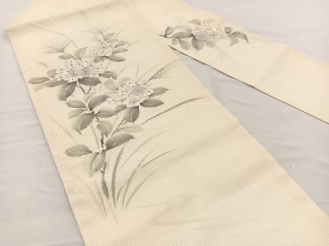 平和屋着物＊夏物　九寸名古屋帯　作家物　手描き　刺繍　紫陽花　銀彩　正絹　逸品　BAAX7674hv