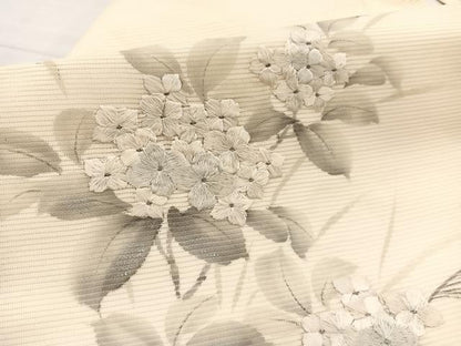 平和屋着物＊夏物　九寸名古屋帯　作家物　手描き　刺繍　紫陽花　銀彩　正絹　逸品　BAAX7674hv