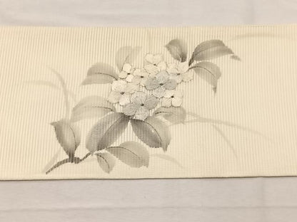 平和屋着物＊夏物　九寸名古屋帯　作家物　手描き　刺繍　紫陽花　銀彩　正絹　逸品　BAAX7674hv