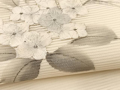平和屋着物＊夏物　九寸名古屋帯　作家物　手描き　刺繍　紫陽花　銀彩　正絹　逸品　BAAX7674hv