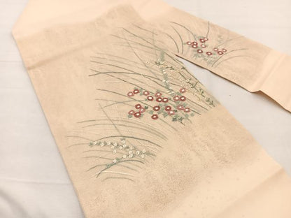平和屋着物＊夏物　九寸名古屋帯　刺繍　草花文　金糸　正絹　逸品　BAAX7675hv