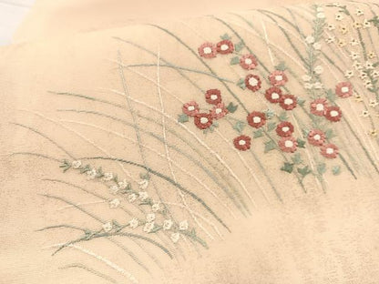 平和屋着物＊夏物　九寸名古屋帯　刺繍　草花文　金糸　正絹　逸品　BAAX7675hv