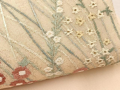 平和屋着物＊夏物　九寸名古屋帯　刺繍　草花文　金糸　正絹　逸品　BAAX7675hv