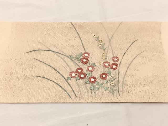 平和屋着物＊夏物　九寸名古屋帯　刺繍　草花文　金糸　正絹　逸品　BAAX7675hv