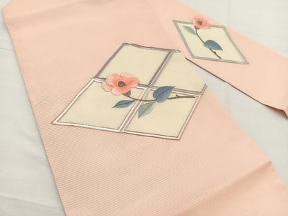 平和屋着物＊夏物　九寸名古屋帯　総刺繍　駒刺繍　椿　金銀糸　正絹　逸品　未使用　BAAX7678hv