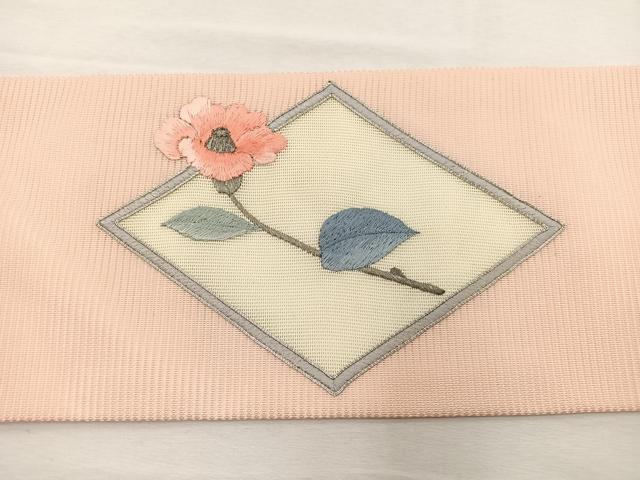 平和屋着物＊夏物　九寸名古屋帯　総刺繍　駒刺繍　椿　金銀糸　正絹　逸品　未使用　BAAX7678hv