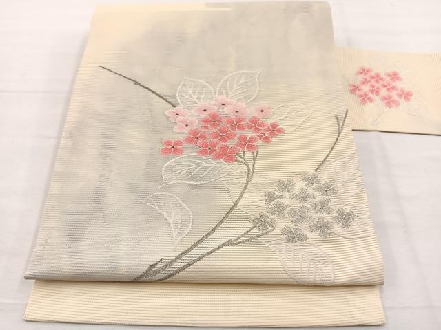 平和屋着物＊夏物　九寸名古屋帯　紫陽花　銀糸　正絹　逸品　BAAX7680hv