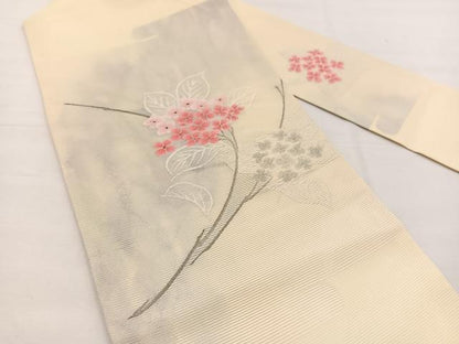 平和屋着物＊夏物　九寸名古屋帯　紫陽花　銀糸　正絹　逸品　BAAX7680hv