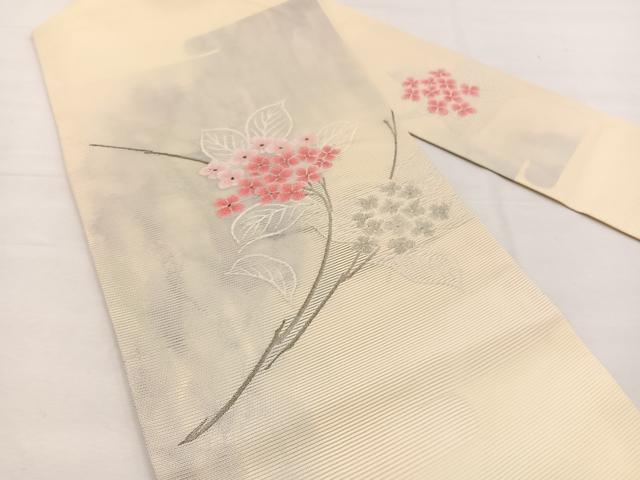 平和屋着物＊夏物　九寸名古屋帯　紫陽花　銀糸　正絹　逸品　BAAX7680hv