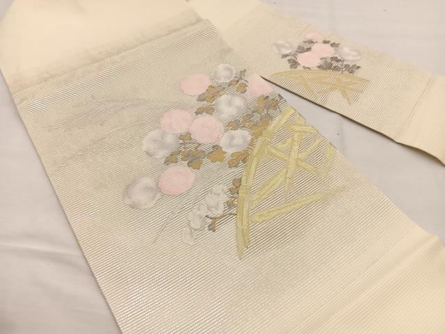 平和屋着物＊夏物　九寸名古屋帯　籬秋草文　金銀糸　正絹　逸品　BAAX7682hv