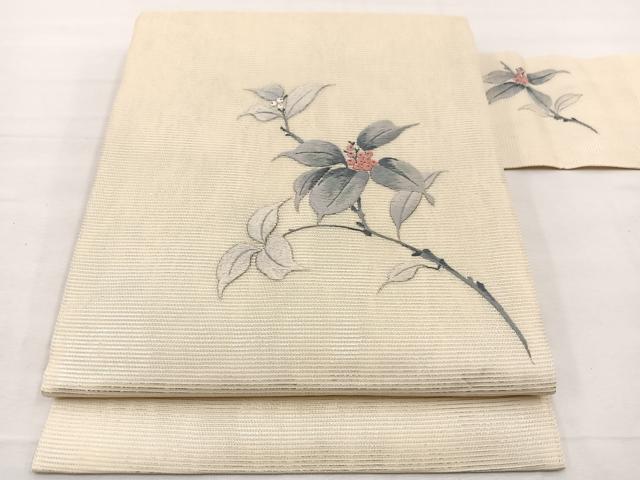 平和屋着物＊夏物　九寸名古屋帯　総刺繍　南天文　正絹　逸品　BAAX7684hv