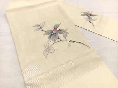 平和屋着物＊夏物　九寸名古屋帯　総刺繍　南天文　正絹　逸品　BAAX7684hv