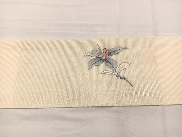 平和屋着物＊夏物　九寸名古屋帯　総刺繍　南天文　正絹　逸品　BAAX7684hv