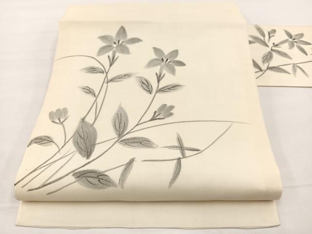 平和屋着物＊夏物　九寸名古屋帯　手描き　桔梗　正絹　逸品　BAAX7685hv