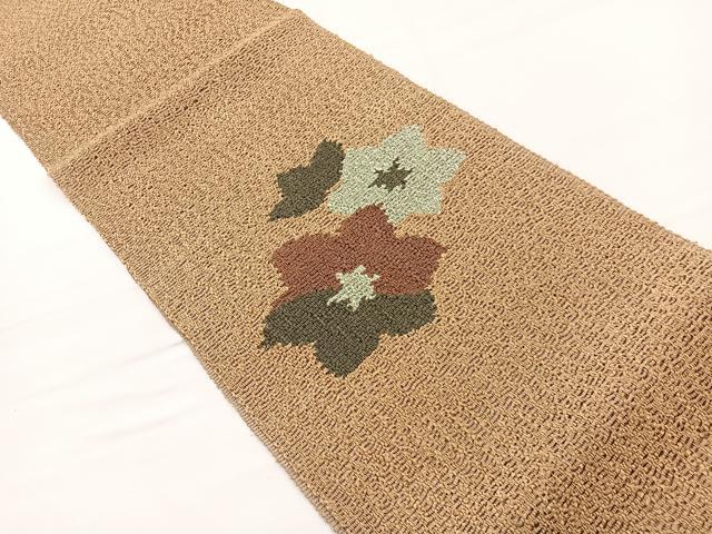 平和屋着物＊夏物　八寸名古屋帯　手織り　草花文　証紙付き　正絹　逸品　BAAX7686hv