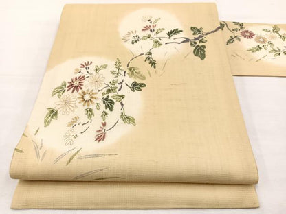平和屋着物＊夏物　九寸名古屋帯　枝花文　金銀彩　正絹　逸品　BAAX7691hv