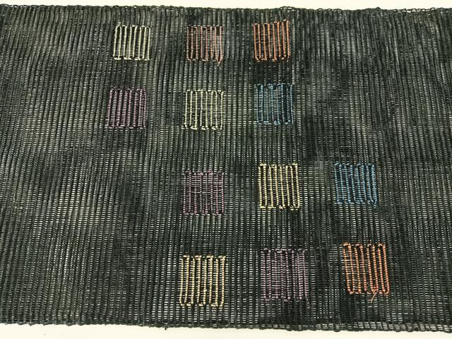 平和屋着物＊夏物　八寸名古屋帯　幾何学文様　黒地　正絹　逸品　BAAX7692hv