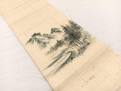 平和屋着物＊夏物　九寸開き名古屋帯　手描き　紬地　風景文　正絹　逸品　BAAX7699hv