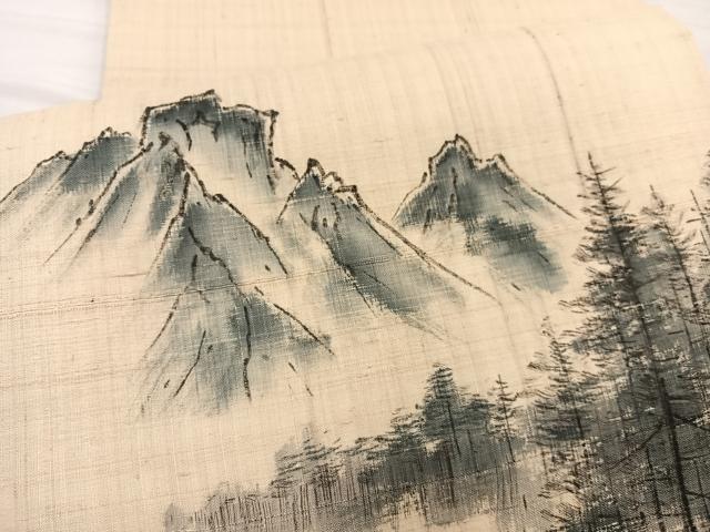 平和屋着物＊夏物　九寸開き名古屋帯　手描き　紬地　風景文　正絹　逸品　BAAX7699hv