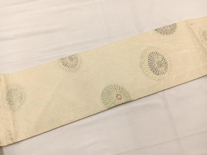平和屋着物＊夏物　九寸名古屋帯　番傘枝垂れ柳文　金糸　正絹　逸品　BAAX7701hv