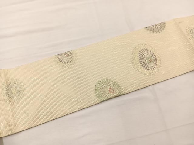 平和屋着物＊夏物　九寸名古屋帯　番傘枝垂れ柳文　金糸　正絹　逸品　BAAX7701hv