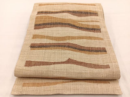 平和屋着物＊夏物　八寸名古屋帯　横段文　絹　自然布　逸品　BAAX7707hv