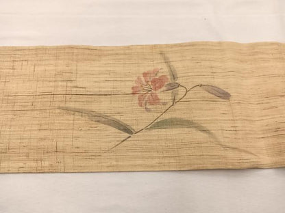 平和屋着物＊夏物　九寸名古屋帯　作家物　手描き　百合　麻　逸品　BAAX7709hv