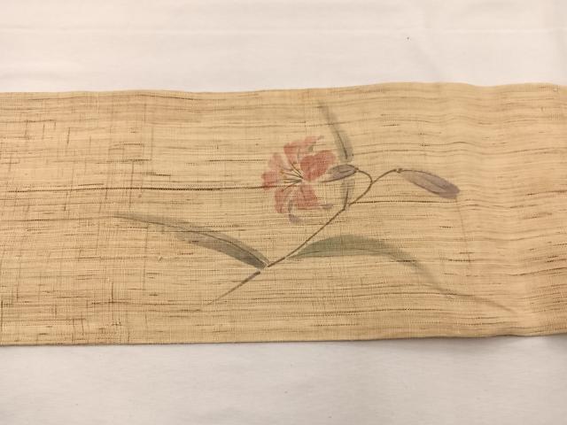 平和屋着物＊夏物　九寸名古屋帯　作家物　手描き　百合　麻　逸品　BAAX7709hv