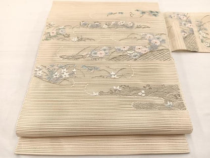 平和屋着物＊夏物　八寸名古屋帯　総刺繍　絽綴れ　籬花文　金銀糸　正絹　逸品　未使用　BAAX7710hv