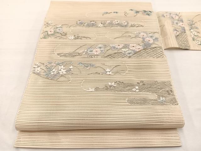 平和屋着物＊夏物　八寸名古屋帯　総刺繍　絽綴れ　籬花文　金銀糸　正絹　逸品　未使用　BAAX7710hv