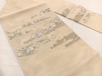 平和屋着物＊夏物　八寸名古屋帯　総刺繍　絽綴れ　籬花文　金銀糸　正絹　逸品　未使用　BAAX7710hv