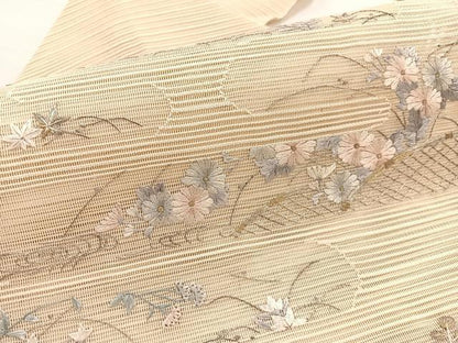 平和屋着物＊夏物　八寸名古屋帯　総刺繍　絽綴れ　籬花文　金銀糸　正絹　逸品　未使用　BAAX7710hv