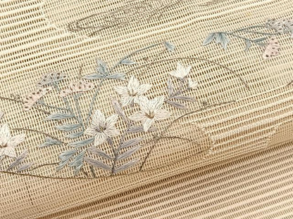 平和屋着物＊夏物　八寸名古屋帯　総刺繍　絽綴れ　籬花文　金銀糸　正絹　逸品　未使用　BAAX7710hv