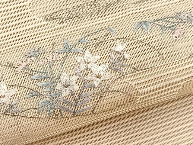 平和屋着物＊夏物　八寸名古屋帯　総刺繍　絽綴れ　籬花文　金銀糸　正絹　逸品　未使用　BAAX7710hv