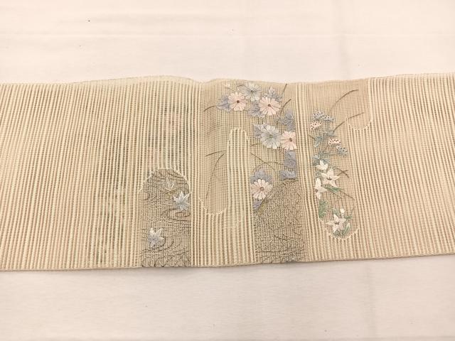 平和屋着物＊夏物　八寸名古屋帯　総刺繍　絽綴れ　籬花文　金銀糸　正絹　逸品　未使用　BAAX7710hv