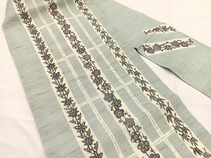 平和屋着物＊夏物　九寸名古屋帯　型染め　楓笹梅文　麻　逸品　BAAX7711hv